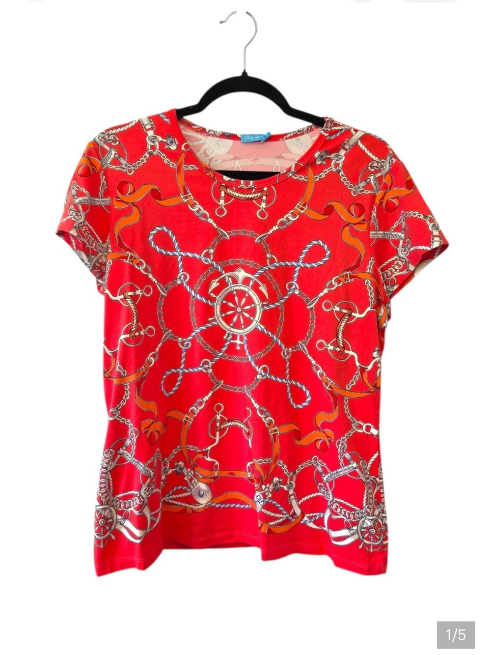 J. McLaughlin Catalina Cloth T Shirt Size XL Nautical Rope Coastal Beach.